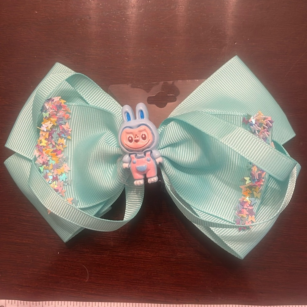 Mint Green Hair Bow labubu monster Charm butterfly glitter Accents new